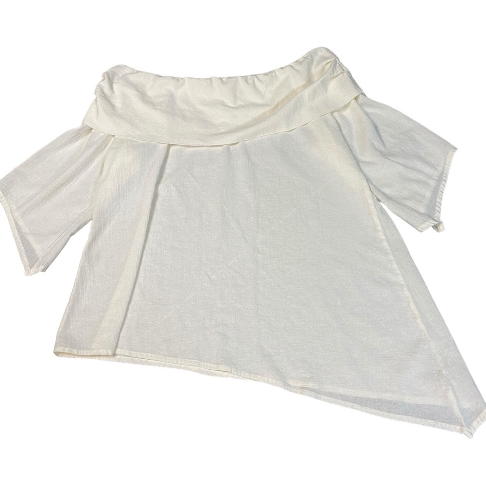 Soft Surroundings Cream Cotton Marsala Asymmetrical Hem Off Shoulder Top Size XL